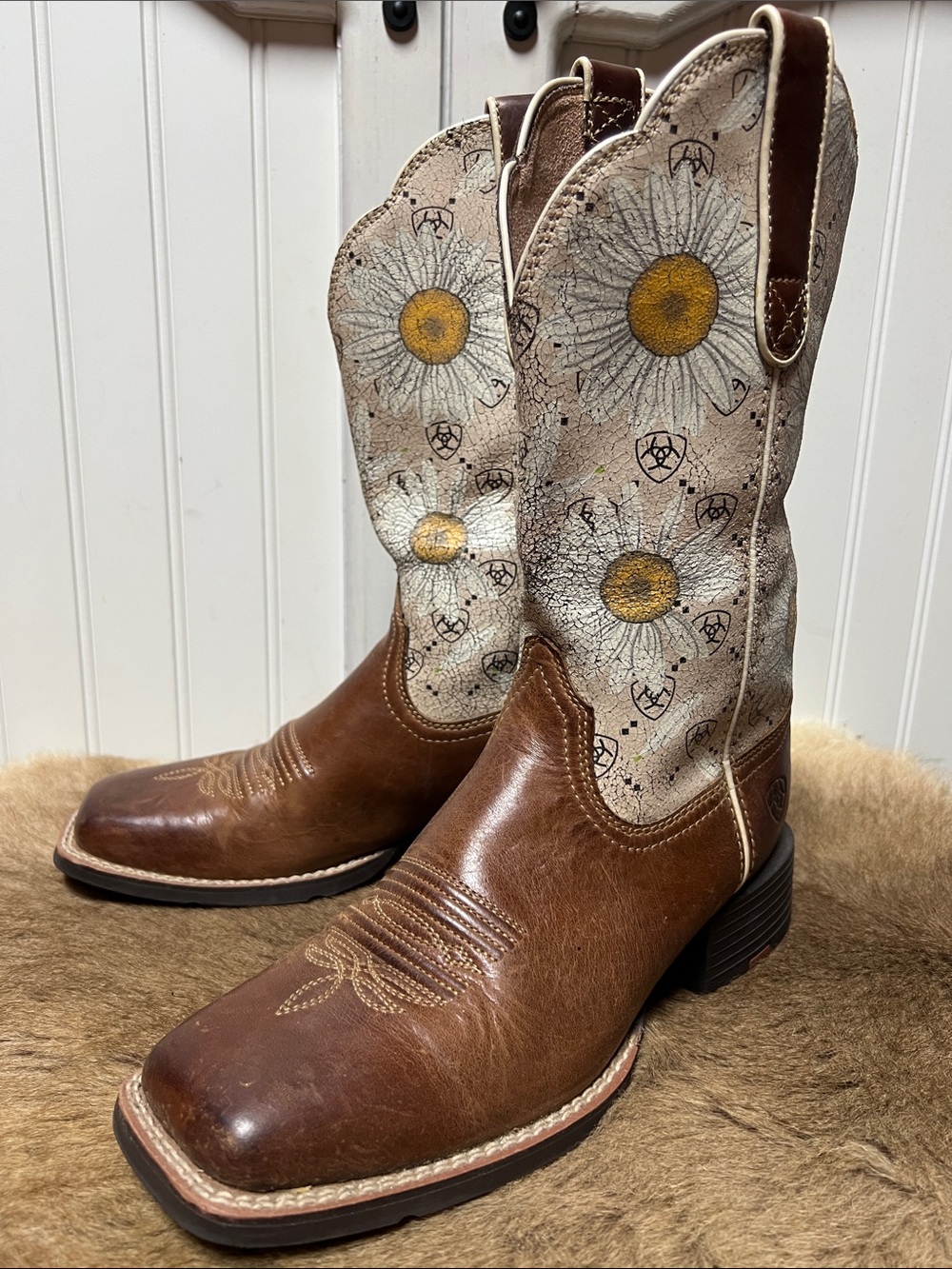 Ariat Sunflower Round Up Western Cowboy Boots 7 Square Toe - Picture 3 of 7